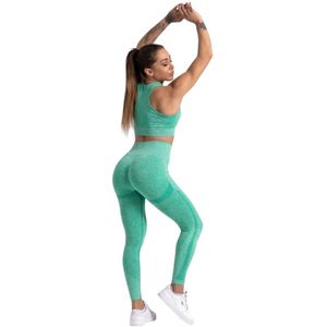 Mives® Sportlegging en Top - Yoga - Fitness set - Scrunch Butt - Dames Legging - Sportkleding - Fashion legging - Broeken - Gym Sports - Legging Fitness Wear - High Waist - GROEN - maat S - BRA