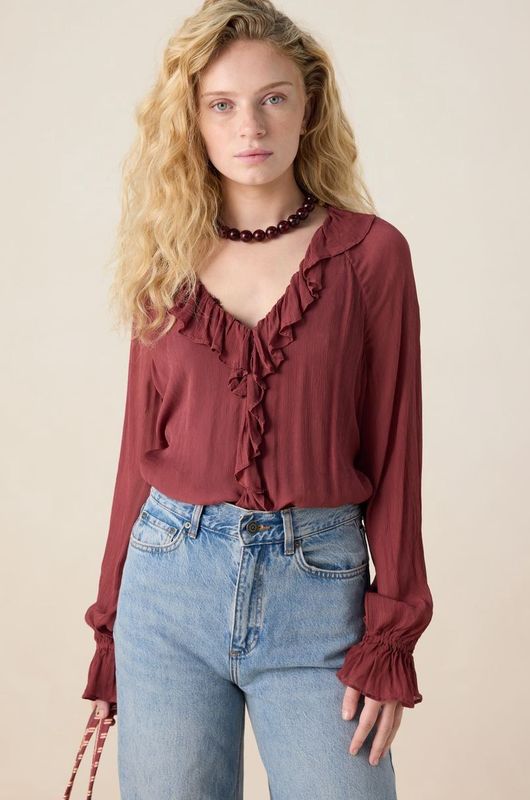 Sissy-Boy - Donkerrode Blouse - Ruffle Details