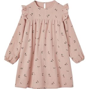 Jurk van katoenen gaas met ruches op de schouder roze (poederkleur)