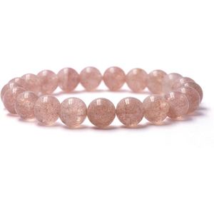 Bixorp Gems Aardbeienkwarts Edelstenen Armband - Gepolijste Edelsteen Kralenarmband