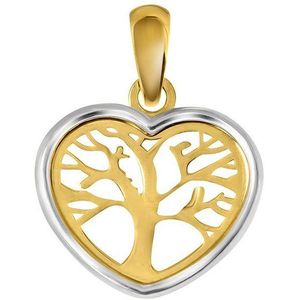 Lucardi Dames 9 Karaat hanger hart tree of life - Hanger - 9 Karaat - Zilver- en Goudkleurig