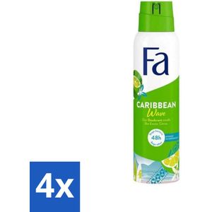 Fa - Caribbean Wave - Deodorant Spray - Lemon - 150 ml - Voordeelverpakking - 4 stuks