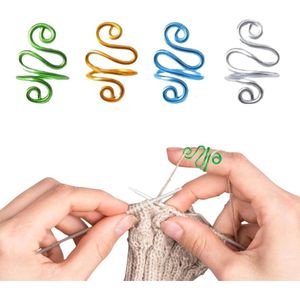 Verstelbare gebreide lus haakring - breihandwerk vingerhouder - doe-het-zelf - set van 4 (groen-blauw-zilver-goud)