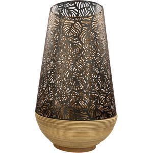 Metalen bohemian tafellamp van Naturn Living | Metalen decoratie lamp met uniek patroon | Stijlvolle lamp in compact formaat | E27 fitting | Europese stekker | Voorzien van aan-/uitschakelaar | Zwart en Koper