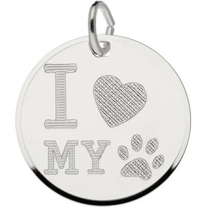 Classics&More hanger - graveerplaatje - zilver - Ø20 mm - I love my dog - rond - hond