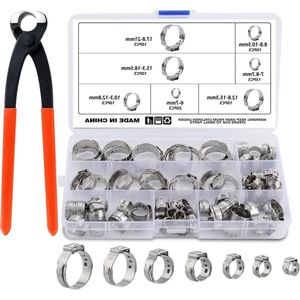 Nieuwe titel: Veerslangklemmen met tang voor brandstofleidingen en pijpen (zilver, 85 stuks)