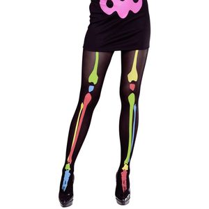 Widmann - Spook & Skelet Kostuum - Panty Skelet Neon Kleuren Botten - Multicolor - One Size - Halloween - Verkleedkleding