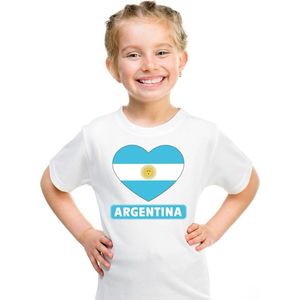 Argentinie kinder t-shirt met Argentijnse vlag in hart wit jongens en meisjes 110/116