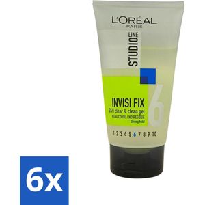 L'Oréal Studio Line Invisi Fix 24H Clear & Clean Gel Strong 150 ml - Voordeelverpakking - 6 stuks