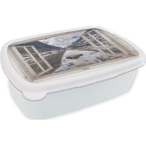 Broodtrommel Wit - Lunchbox - Brooddoos - Doorkijk - Bergen - Steen - 18x12x6 cm - Volwassenen