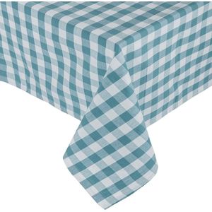 Geruit tafelkleed, blauw, Gingham tafelkleed van 100% katoen met ruitpatroon, hoekig tafelkleed voor eettafel of keukentafel, 137 x 228 cm