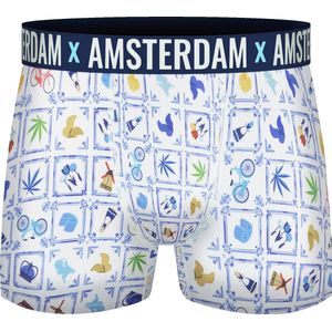 Boxershort - Heren - 2 pack - Amsterdam - Wit/Blauw Tegelmotief maat L