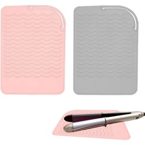 2pcs Heat Mat voor Haarstyling - Travel Anti-Fire Mat Pad voor Haarsteilers - Krultangen - Haarkrullers - Salon Gereedschap (Roze, Grijs)