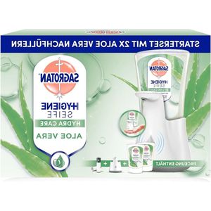 Automatische Handzeepdispenser wit - voorraadverpakking - incl. navullingen Aloë Vera - 2 x 250 ml vloeibare zeep