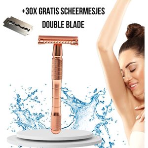 Hoogwaardig Scheermes Safety Razor - Rosé Goud - +30 Blades - Klassiek Mannen / Vrouwen - Duurzaam Scheren - RVS Aluminium - Scheer apparaat