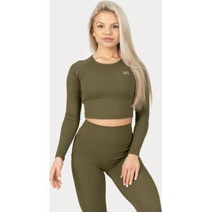 XXL Nutrition - Remotion Long Sleeve - Sportshirt Lange Mouw, Fitness Shirt Dames - Zacht Elastisch Materiaal - Slim Fit - 75% Polyester 25% Spandex - Army - Maat M