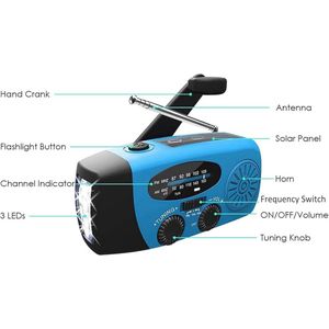 Zonne-energie en Zwengel Radio met LED Zaklamp en USB-oplader - Waterdicht voor Kamperen en Noodgevallen