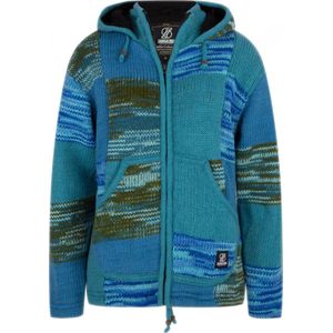 Gebreid Wollen Dames Vest van Schapenwol met Polyester Fleece voering en vaste capuchon met binnenkraag - SHAKALOHA - W Patch NH Aqua M