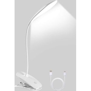 Led-klemlamp, USB-Leeslamp, Boekenlamp, USB Clip-on Tafellamp met 3 Helderheidsniveaus Dimbaar voor Lezen, Werken (Wit #1)