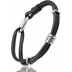 Stier / Taurus - Leren Armband met Sterrenbeeld Hanger - Zwart Leer - Staal - Astrologie - Armbanden - Cadeau voor Man - Mannen Cadeautjes Accesoires