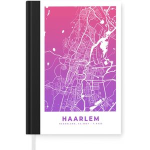 Notitieboek - Schrijfboek - Stadskaart - Haarlem - Paars - Roze - Notitieboekje klein - A5 formaat - Schrijfblok - Plattegrond