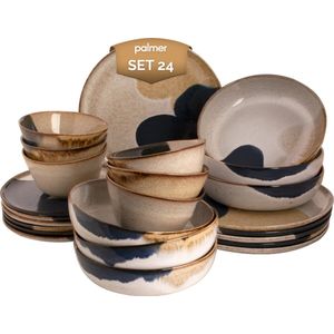 Palmer Serviesset Aquarel Stoneware 6-persoons 24-delig Beige Blauw