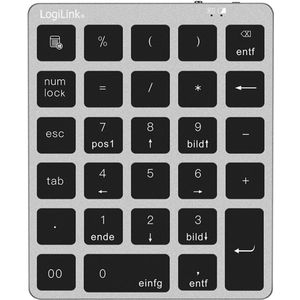 LogiLink Bluetooth 5.0 Numeriek Toetsenbord, 28 Toetsen, Draadloos, Grijs