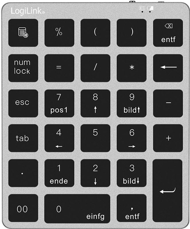 LogiLink Bluetooth 5.0 Numeriek Toetsenbord, 28 Toetsen, Draadloos, Grijs