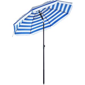 Parasol - Voor strand - Tuinscherm - Uv-bescherming tot UPF 50+ - Kantelbaar - Met draagtas - Gestreept blauw, wit