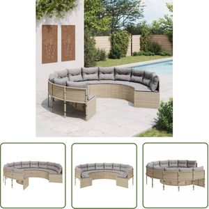 The Living Store Tuinbank PE-Rattan Beige - Ronde 287 x 70 cm - Comfortabele zitkussens Tuinbank - Lounge Bank - PE Rattan - Buitendecoratie - Tuinset - Loungeset - Beige