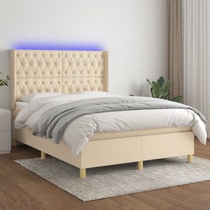 The Living Store Bed Banco - Boxspring - Crème - 193x147x118/128 cm - LED verlichting