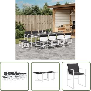 The Living Store 13-delige Tuinset met kussens textileen wit - Tuinset - Buitentafel - Eetkamerset - Lounge Set - Patio Furniture