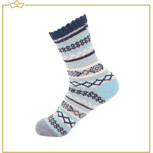 ATTREZZO® Huissokken - Noorse Sokken - Wintersokken - maat 39/42 - Lichtblauw/Donkerblauw