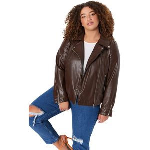 Trendyol Zwarte Imitatieleren Jas Met Gedetailleerde Zakken, Seizoensgebonden Dunne Bikerjas In Grote Maten Tbbss23Ag00004