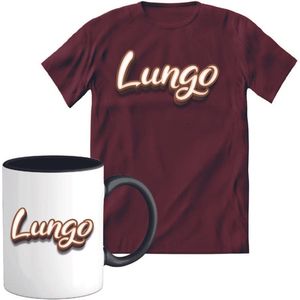 T-Shirtknaller T-Shirt met Koffiemok | Lungo - Koffie Kleding | Heren / Dames Shirt met Mok Cadeau | Kleur rood | Maat 3XL