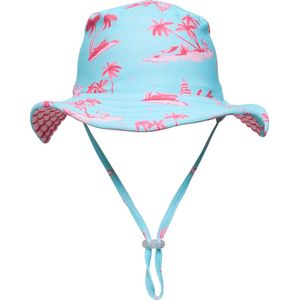Snapper Rock - Omkeerbare UV-buckethoed voor meisjes - UPF50+ - Lighthouse Island - Blauw/Roze - maat S (47CM)