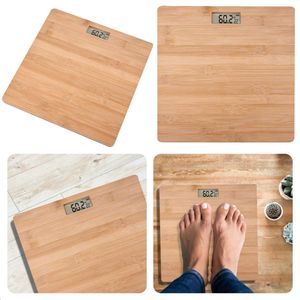 Duurzame Bamboe Weegschaal - Personenweegschaal - Digitale Weegschaal - Geheugenfunctie - Anti-Slip Oppervlak - Max. 180 kg - Automatisch Aan/Uit - LCD Scherm - Milieuvriendelijk Design - Inclusief EBOOK