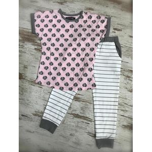 DICE meisjes pyjama met hondjes opdruk, roze/grijs/wit maat 4-5 jaar