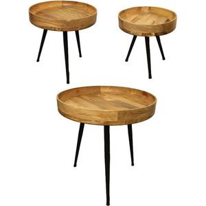 Home society - Table Artha - bijzettafel - bijzettafel rond - bijzettafel metaal met hout - set van drie