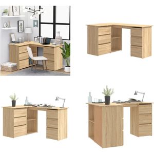 vidaXL Hoekbureau 145x100x76 cm bewerkt hout sonoma eikenkleurig - Hoekbureau - Hoekbureaus - Hoektafel - Hoektafels