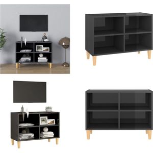 vidaXL Tv-meubel met houten poten 69-5x30x50 cm hoogglans grijs - Tv-kast - Tv-kasten - Tv-standaard - Tv-standaarden