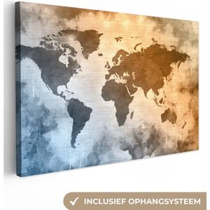 Canvas Wereldkaart - 30x20 - Wanddecoratie Wereldkaart - Kleuren - Abstract