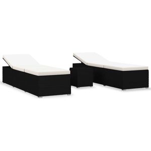 vidaXL Ligbeddenset - 3-delig - Poly Rattan - Zwart Ligbed - Loungebed - Tuinmeubel - Buitenmeubel - Relaxen