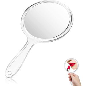 Handspiegel met handgreep - 27 cm dubbelzijdige spiegel - handspiegel met vergroting - 1 x 3 x vergroting - reis-make-upspiegel voor dagelijkse make-up - transparant