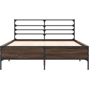 vidaXL - Bedframe - bewerkt - hout - metaal - bruin - eikenkleur - 140x200 - cm