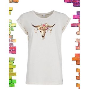 Boho Ibizastijl shirt met print Skull roze | Creme / 5XL (54)