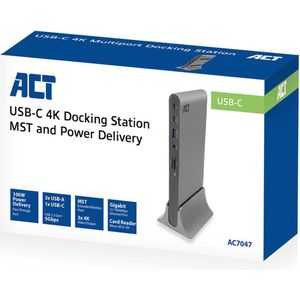 ACT USB-C Docking Station 4K, voor 2 of 3 HDMI/DisplayPort monitoren AC7047