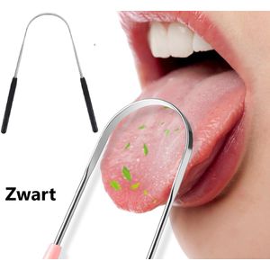 Tongschraper I Metalen Tongschraper I Tongreiniger I Hygiënische Tongreinigers I Antislip siliconen Grip I Zwart I RVS