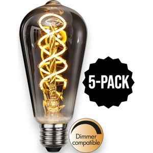 5-Pack | Druppel-Edison lamp - E27 - 2W - Super Warm Wit <2200K - Dimbaar - Filament - Rookglas