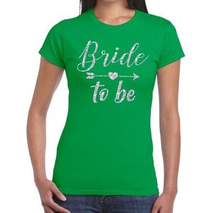 Bride to be Cupido zilver glitter tekst t-shirt groen dames - dames shirt Bride to be- Vrijgezellenfeest kleding L